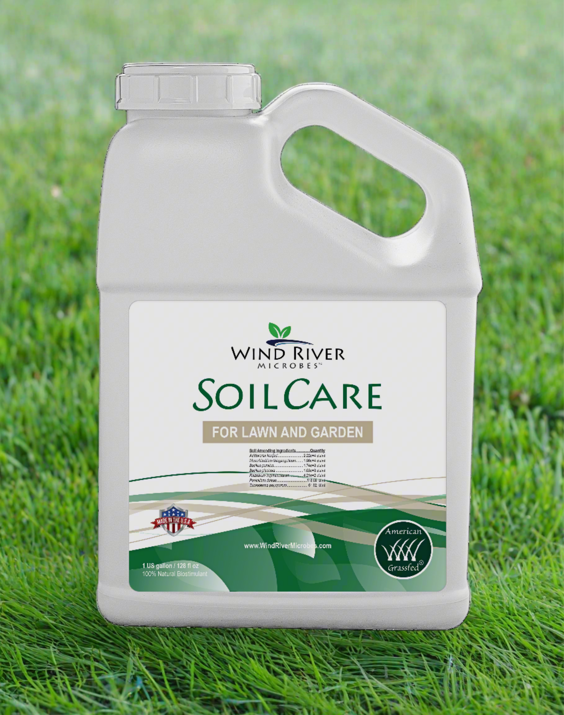 Jug of Soil Care with Grass Background